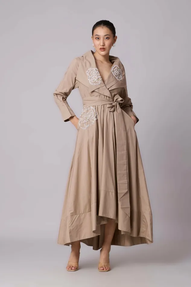 Scarlet Sage Dresses Zora Applique Dress 8211 Khaki 8211 Women