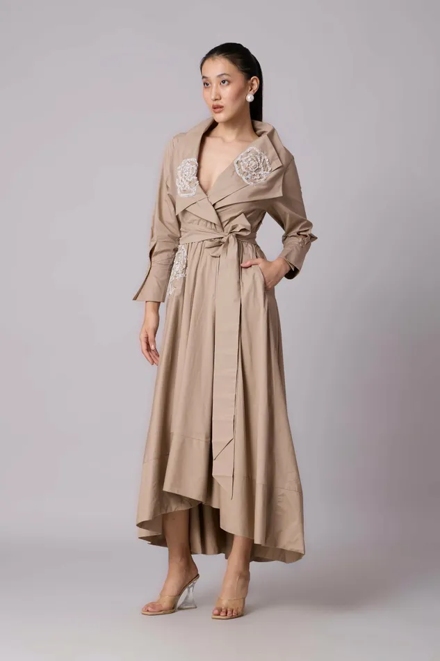 Scarlet Sage Dresses Zora Applique Dress 8211 Khaki 8211 Women