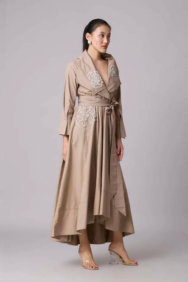 Scarlet Sage Dresses Zora Applique Dress 8211 Khaki 8211 Women