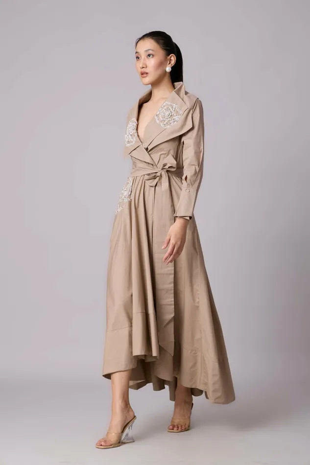 Scarlet Sage Dresses Zora Applique Dress 8211 Khaki 8211 Women