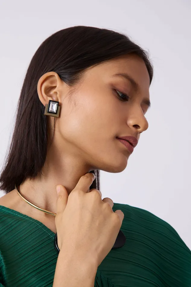 Scarlet Sage Earrings Swarowski Black Gold Studs 8211 Women