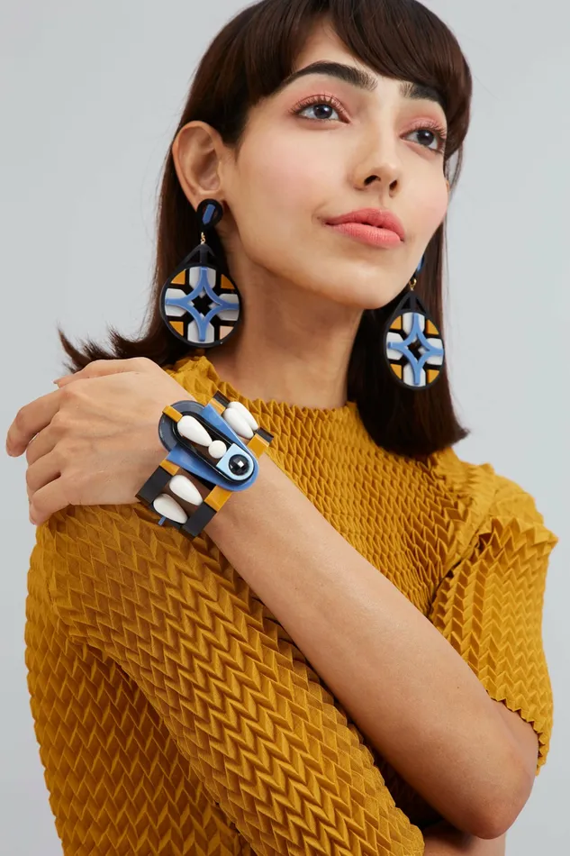 Scarlet Sage Gissa Bicalho Art Deco Bracelet 8211 Blue Mustard 8211 Women