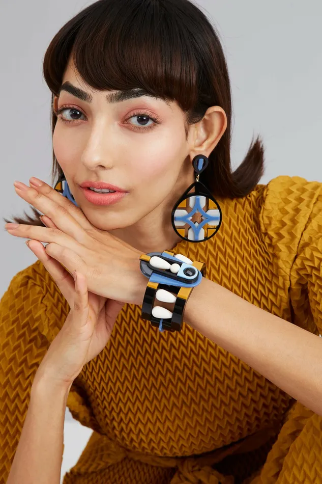 Scarlet Sage Gissa Bicalho Art Deco Bracelet 8211 Blue Mustard 8211 Women