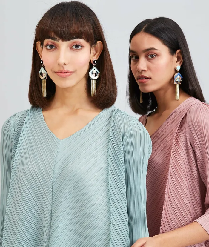 Scarlet Sage Gissa Bicalho Celeste Chain Tassel Earrings 8211 Mint and Pink 8211 Women