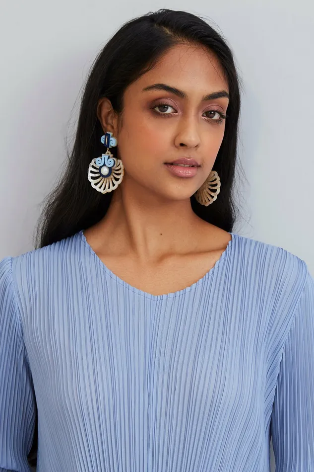 Scarlet Sage Gissa Bicalho Deco Shell Earrings 8211 Blue and Ivory 8211 Women