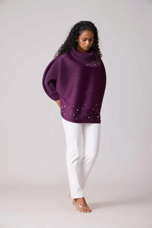Scarlet Sage Tops Sloane Pearled Batwing Top 8211 Wine Purple 8211 Women