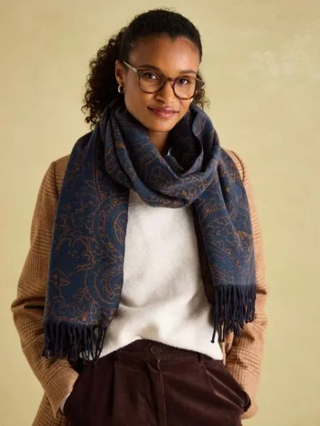 Scarves Women Joules Navy and Camel DoubleSided Jacquard Scarf