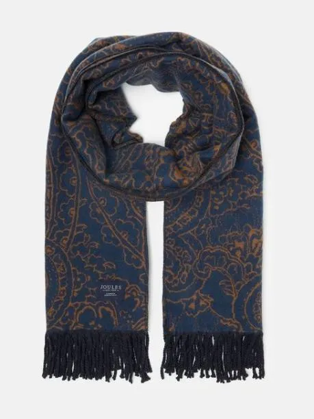 Scarves Women Joules Navy and Camel DoubleSided Jacquard Scarf