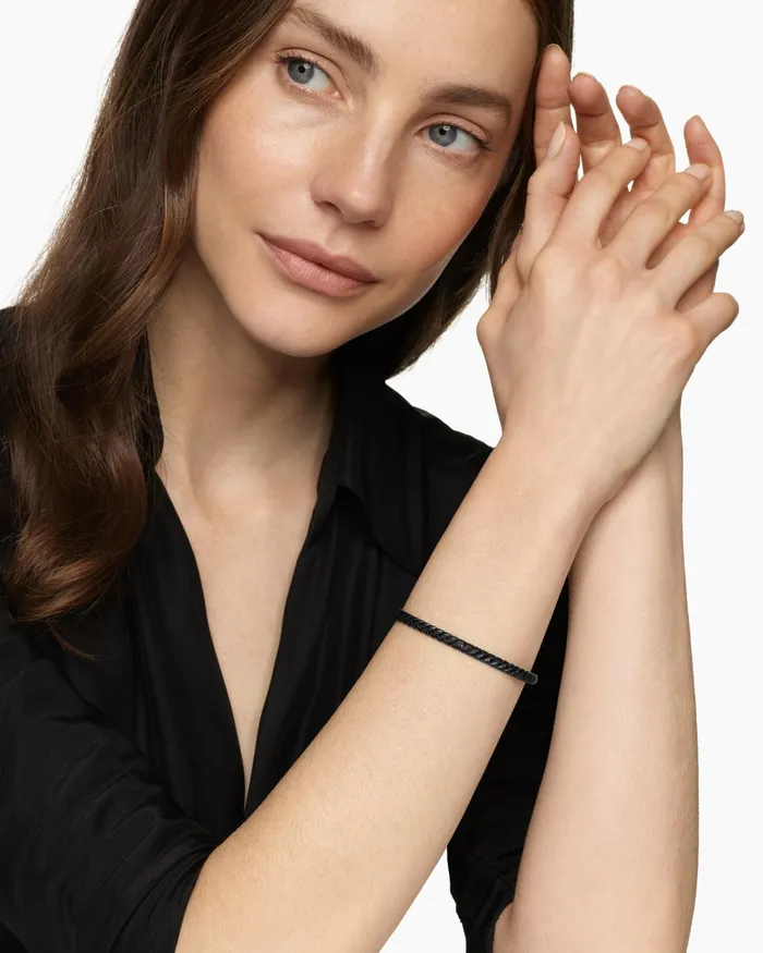 Sculpted Cable Bangle Bracelet In Black Titanium With Diamonds 45mm Women David Yurman Bangle