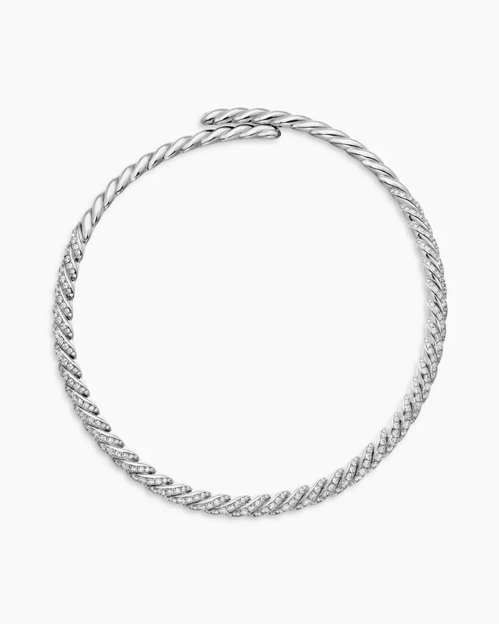 Sculpted Cable Flex Necklace In 18K White Gold With Diamonds 75mm Women David Yurman Statement Sculpted Cable Flex Necklace In 18K White Gold With Diamonds 75mm Women David Yurman Statement