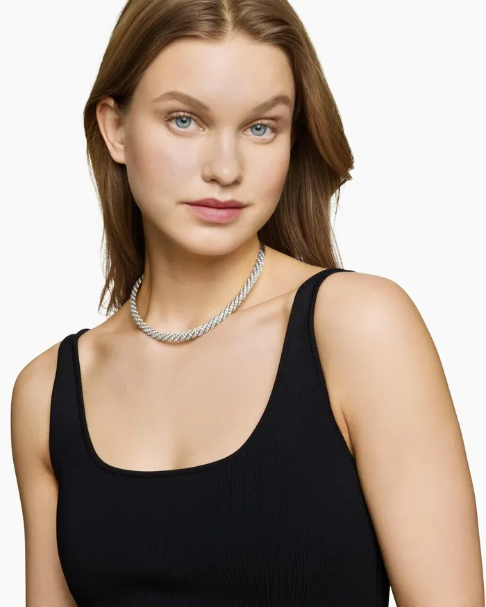 Sculpted Cable Flex Necklace In 18K White Gold With Diamonds 75mm Women David Yurman Statement Sculpted Cable Flex Necklace In 18K White Gold With Diamonds 75mm Women David Yurman Statement