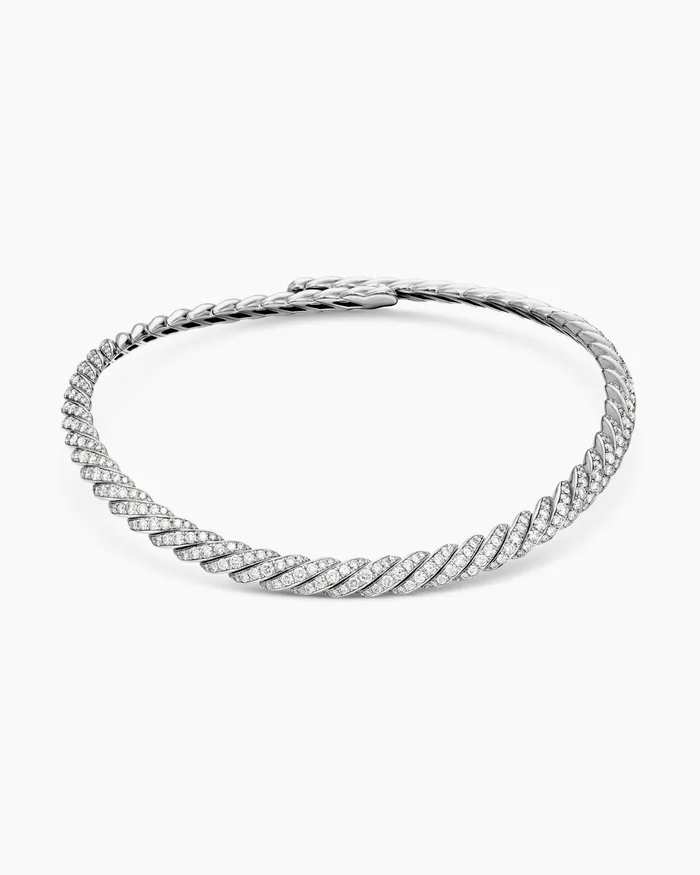Sculpted Cable Flex Necklace In 18K White Gold With Diamonds 75mm Women David Yurman Statement Sculpted Cable Flex Necklace In 18K White Gold With Diamonds 75mm Women David Yurman Statement