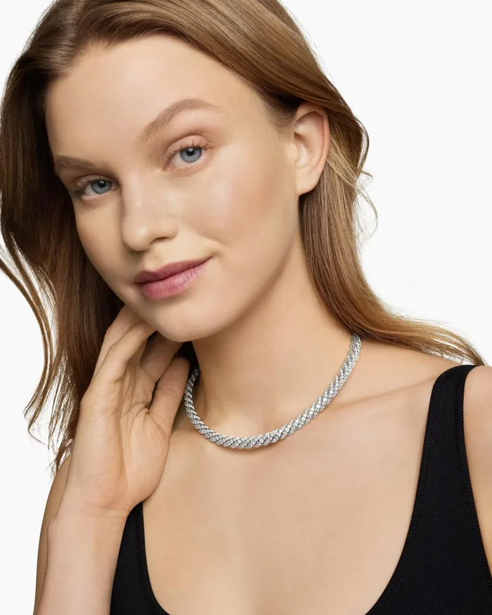 Sculpted Cable Flex Necklace In 18K White Gold With Diamonds 75mm Women David Yurman Statement Sculpted Cable Flex Necklace In 18K White Gold With Diamonds 75mm Women David Yurman Statement