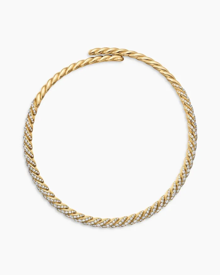 Sculpted Cable Flex Necklace In 18K Yellow Gold With Diamonds 75mm Women David Yurman Statement Sculpted Cable Flex Necklace In 18K Yellow Gold With Diamonds 75mm Women David Yurman Statement