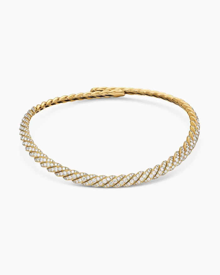 Sculpted Cable Flex Necklace In 18K Yellow Gold With Diamonds 75mm Women David Yurman Statement Sculpted Cable Flex Necklace In 18K Yellow Gold With Diamonds 75mm Women David Yurman Statement
