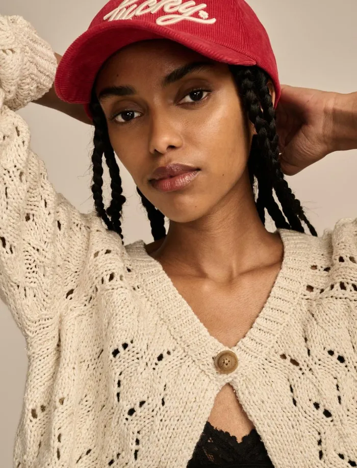 Shine Pointelle Cardigan Tofu Women Lucky Brand Sweaters and Sweatshirts