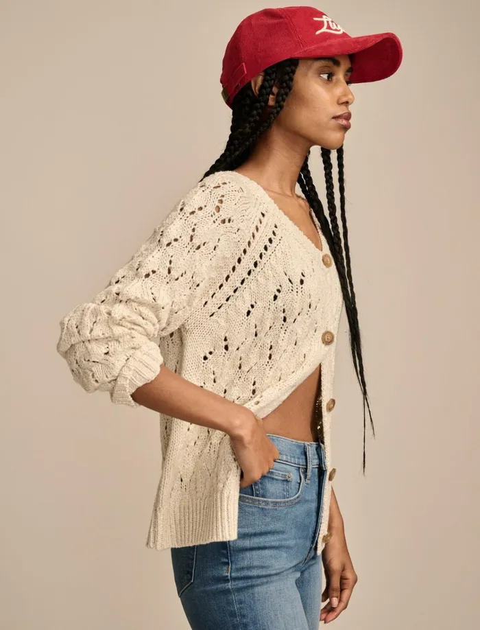 Shine Pointelle Cardigan Tofu Women Lucky Brand Sweaters and Sweatshirts