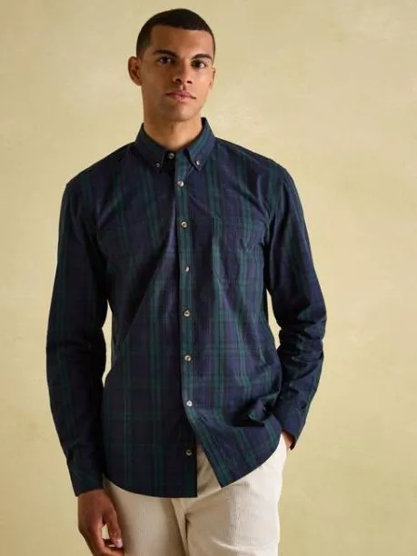 Shirts Men Joules Navy Blue Checked Cotton Poplin Shirt