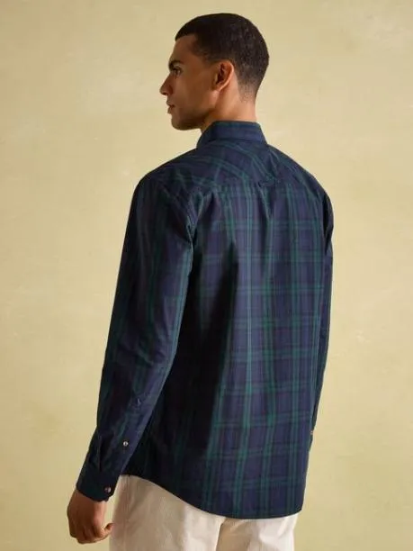 Shirts Men Joules Navy Blue Checked Cotton Poplin Shirt