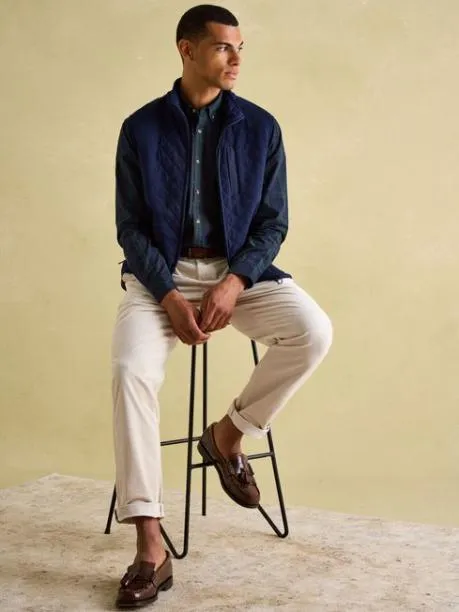 Shirts Men Joules Navy Blue Checked Cotton Poplin Shirt