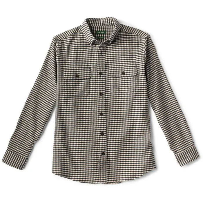 Shirts Men Orvis Buffalo Check CottonWool LongSleeved Shirt Creamblack