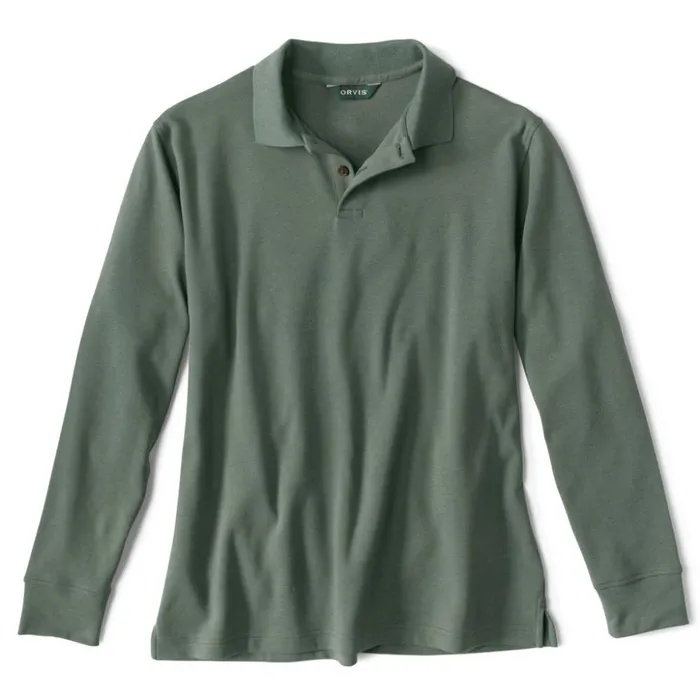 Shirts Men Orvis Classic Jersey LongSleeved Polo Dark Pine Heather