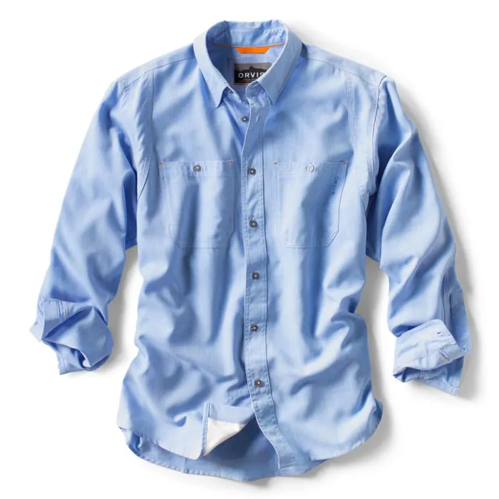 Shirts Men Orvis Tech Chambray Work Shirt 8211 Regular Medium Blue