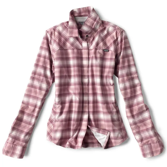 Shirts Women Orvis Womens PRO Stretch LongSleeved Shirt Lilac Plaid