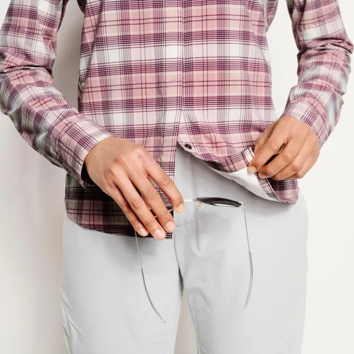 Shirts Women Orvis Womens PRO Stretch LongSleeved Shirt Lilac Plaid