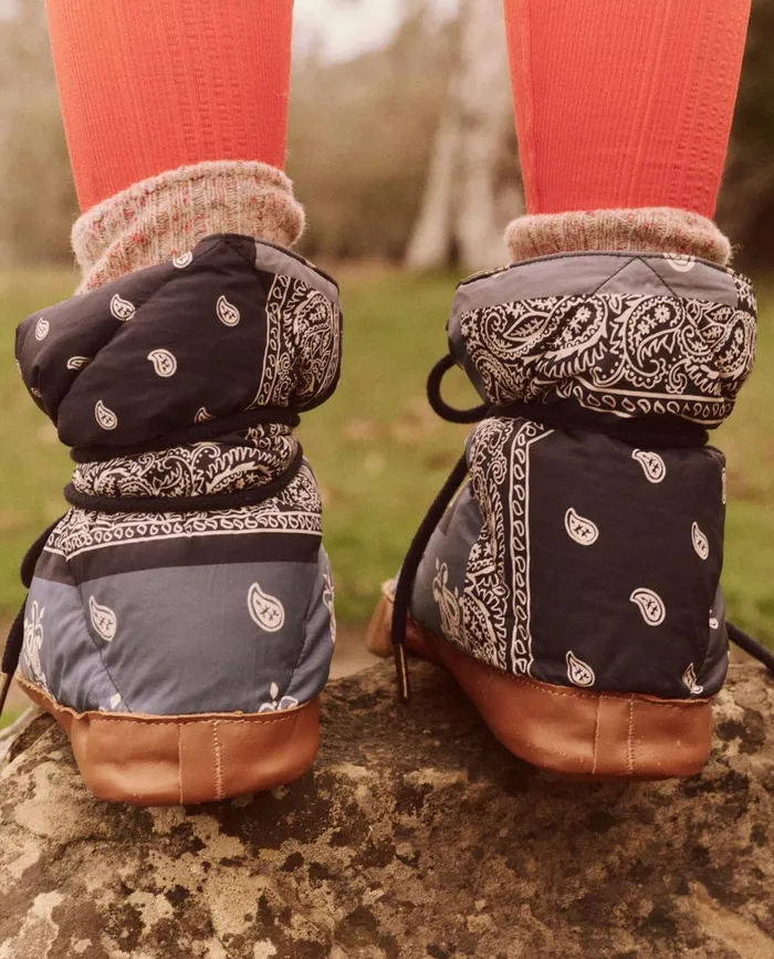Shoes Women The Great The Down Quilted Puffer Slipper Patchwork Bandana And Evergreen