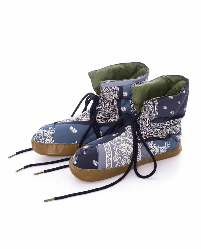Shoes Women The Great The Down Quilted Puffer Slipper Patchwork Bandana And Evergreen