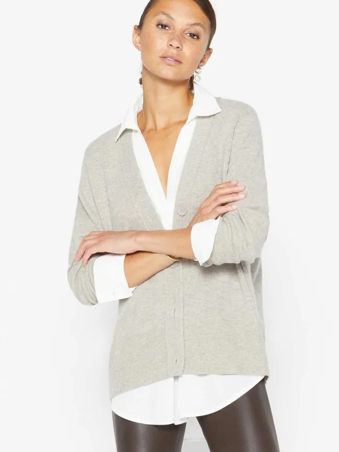 Shop Brochu Walker Cardigans The Callie Layered Looker Cardigan Light Chia Melange With White Underlayer