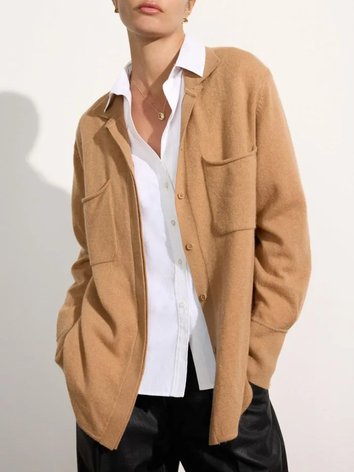 Shop Brochu Walker Jackets and Wraps The Andre Luxe Cashmere Shacket Camel Mlange