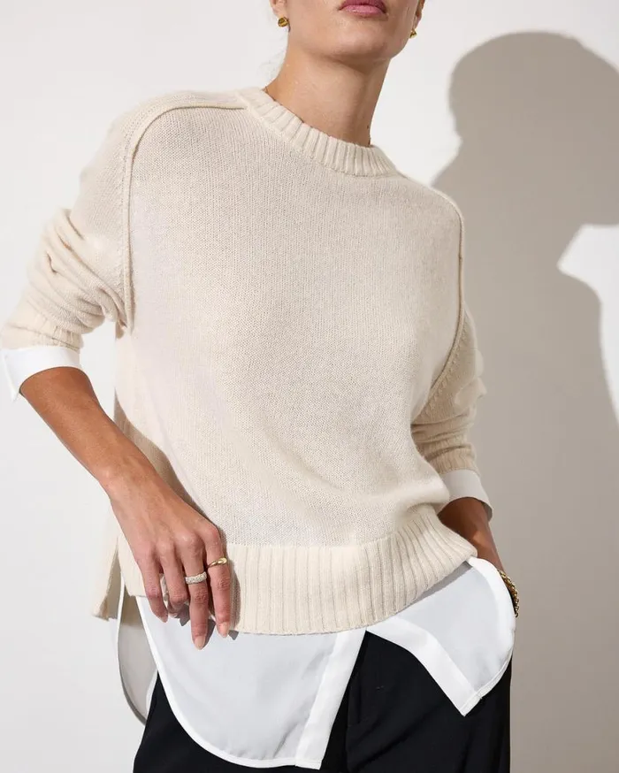Shop Brochu Walker Looker Sweaters The Parson Crew Looker Almond With White Underlayer