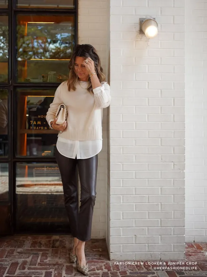 Shop Brochu Walker Looker Sweaters The Parson Crew Looker Almond With White Underlayer