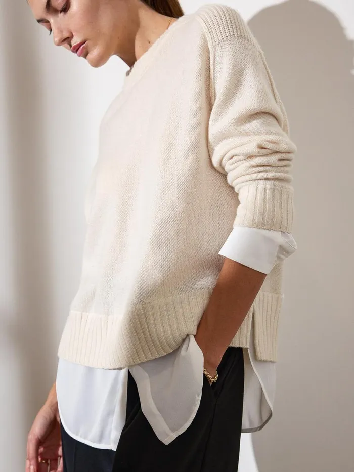 Shop Brochu Walker Looker Sweaters The Parson Crew Looker Almond With White Underlayer