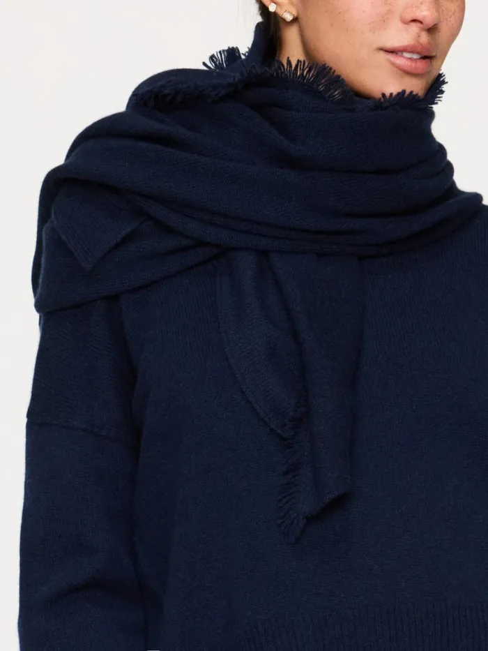 Shop Brochu Walker Scarves and Gloves The Cashmere Fringe Wrap Navy