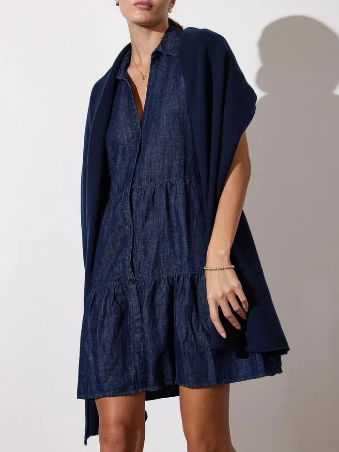 Shop Brochu Walker Scarves and Gloves The Cashmere Fringe Wrap Navy