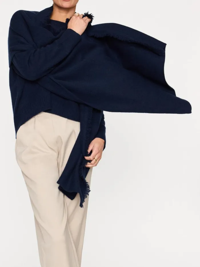 Shop Brochu Walker Scarves and Gloves The Cashmere Fringe Wrap Navy