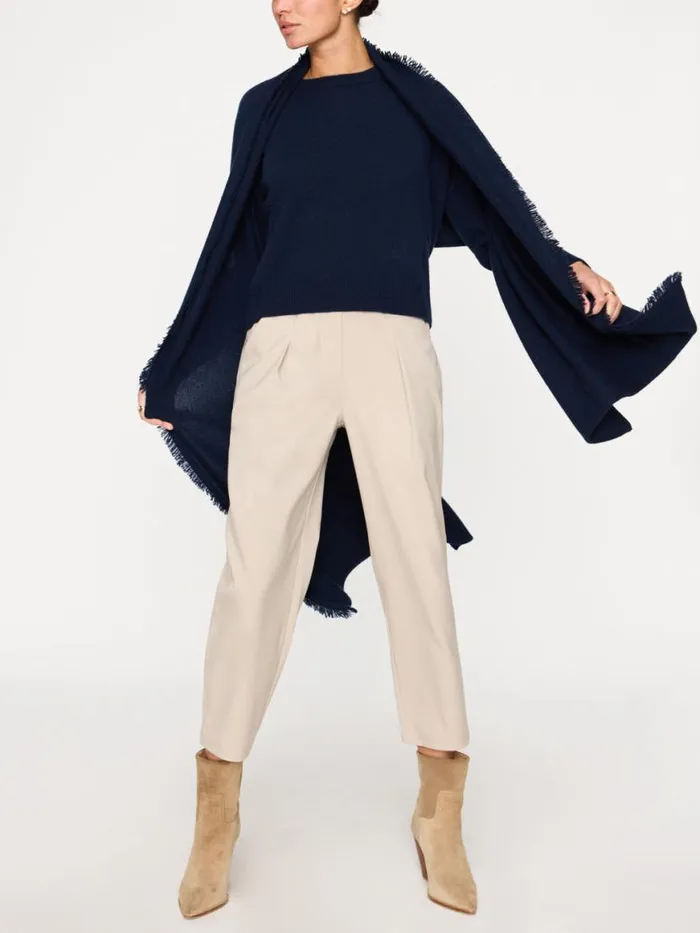 Shop Brochu Walker Scarves and Gloves The Cashmere Fringe Wrap Navy