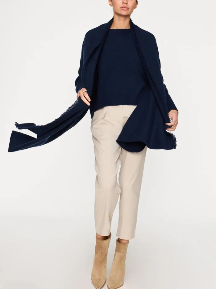 Shop Brochu Walker Scarves and Gloves The Cashmere Fringe Wrap Navy