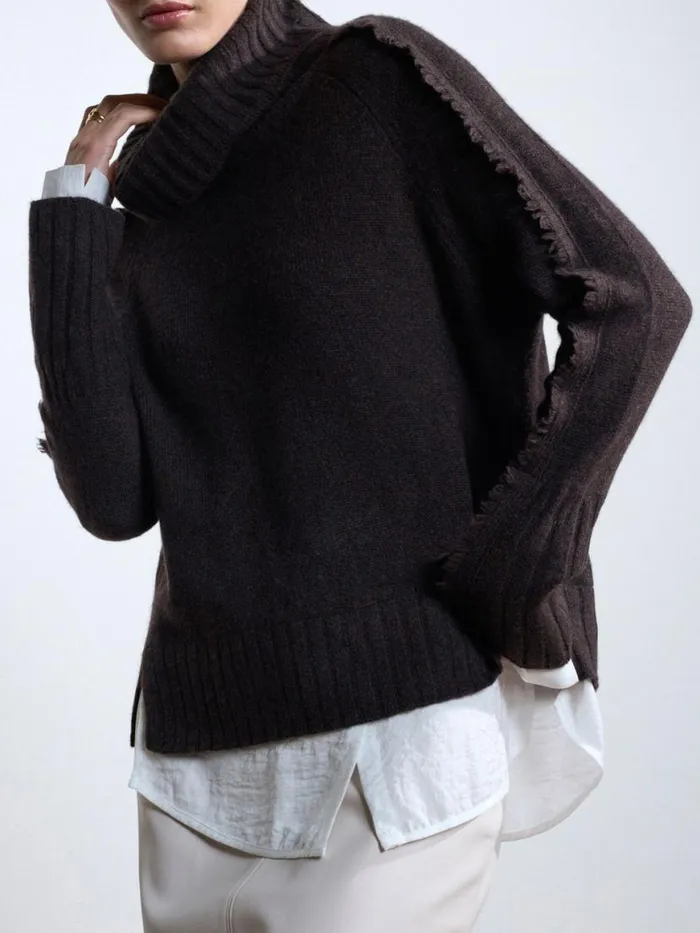 Shop Brochu Walker Sweaters The Jolie Fringe Layered Looker Carob Mlange