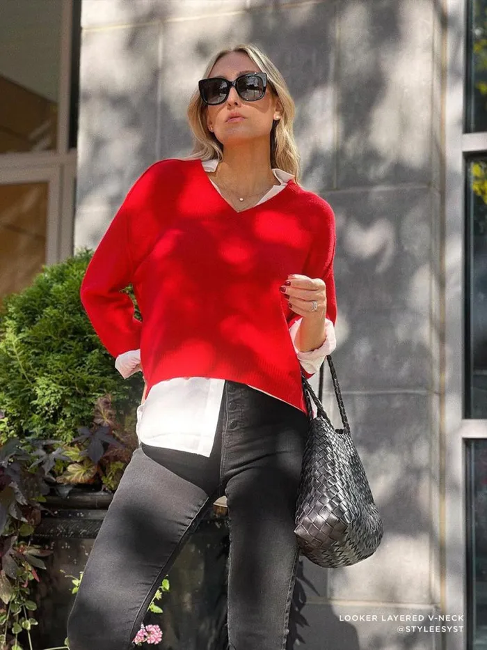 Shop Brochu Walker Sweaters The Looker Layered VNeck Rouge