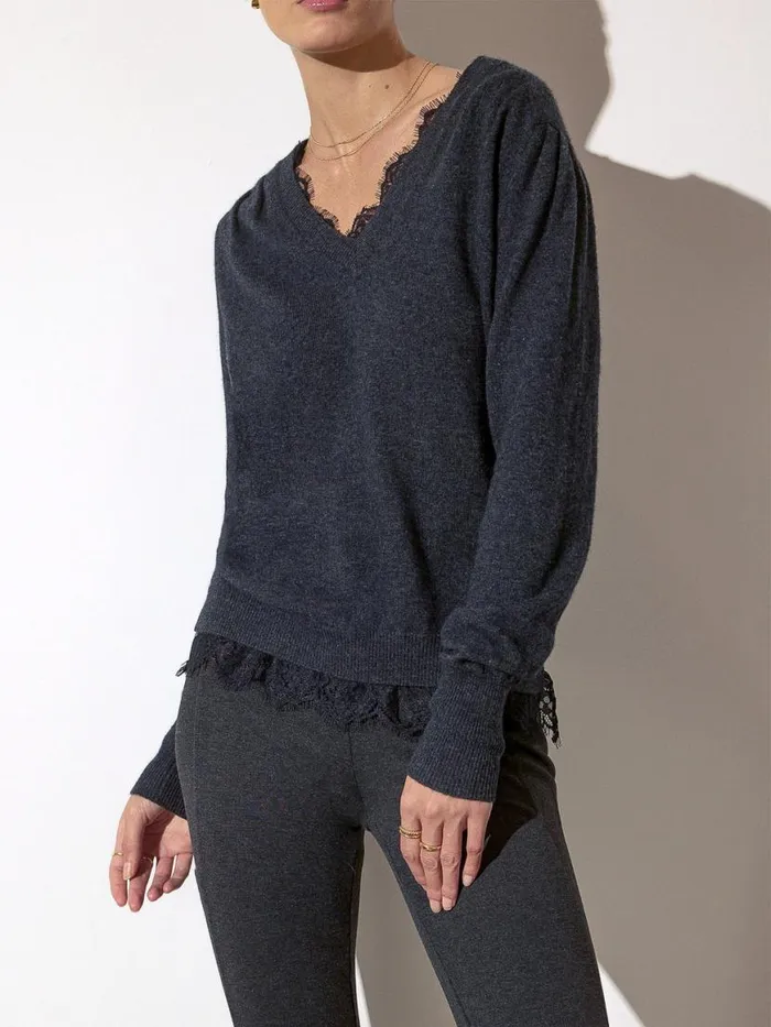 Shop Brochu Walker Sweaters The Marcella Lace Vee Looker Dark Charcoal Melange With Black Lace Shop Brochu Walker Sweaters The Marcella Lace Vee Looker Dark Charcoal Melange With Black Lace