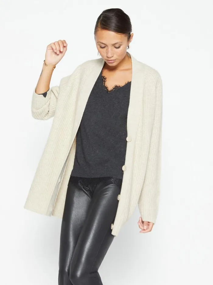 Shop Brochu Walker Sweaters The Marcella Lace Vee Looker Dark Charcoal Melange With Black Lace