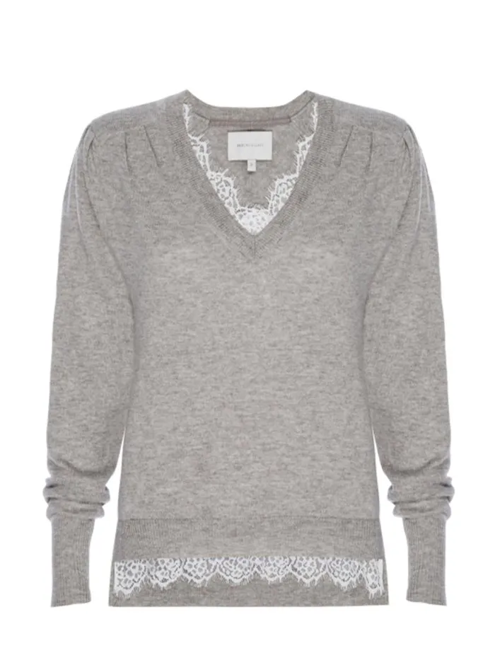 Shop Brochu Walker Sweaters The Marcella Lace Vee Looker Light Chia Melange With Ivory Lace