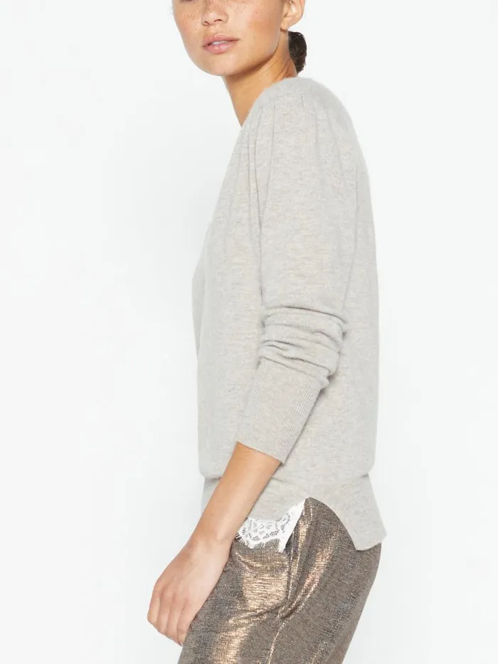 Shop Brochu Walker Sweaters The Marcella Lace Vee Looker Light Chia Melange With Ivory Lace