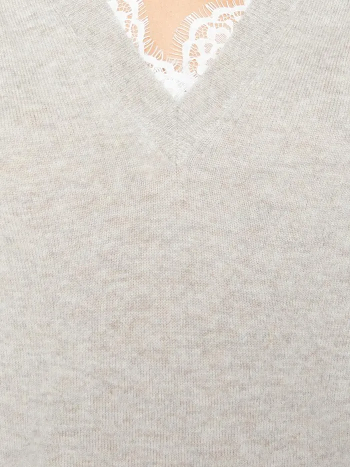 Shop Brochu Walker Sweaters The Marcella Lace Vee Looker Light Chia Melange With Ivory Lace