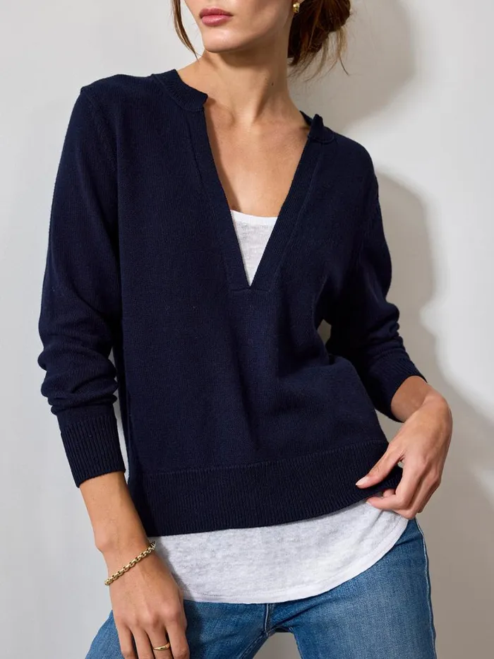 Shop Brochu Walker Sweaters The Roan Layered Henley Hale Navy With White