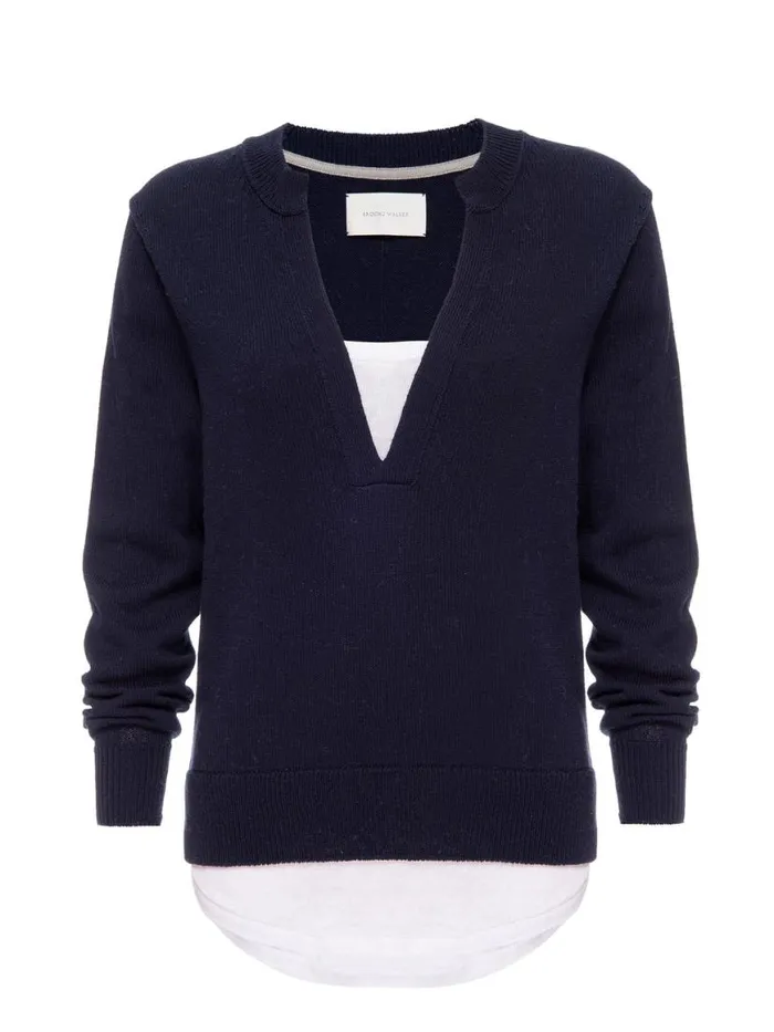 Shop Brochu Walker Sweaters The Roan Layered Henley Hale Navy With White